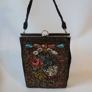 Womens Veldore Multicolor Embroidery Beaded Floral Fabric Vintage Clutch Handbag